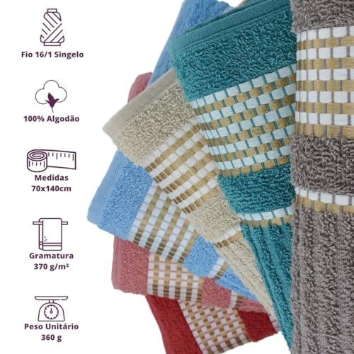 Kit 5 Toalhas de Banho Grande Macia 100% Algodão Canelada - Alta Absorção Barra Decorada (Masculinas