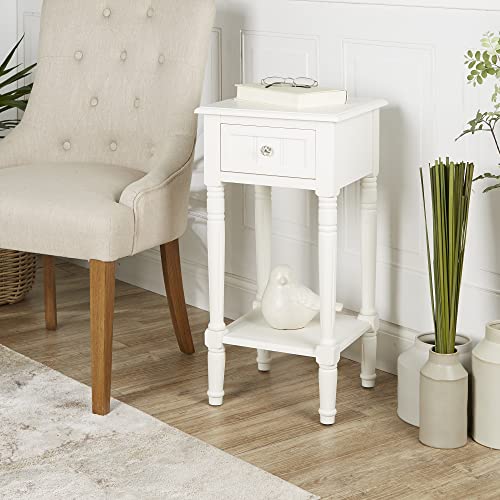Image of Decor Therapy Storage, Traditional Style, Small End Accent Table, Sturdy, Wood- Simplify Side Table for Living Room, Bedroom Entryway, 17.05 in x 13.23 in x 17.05 in, White