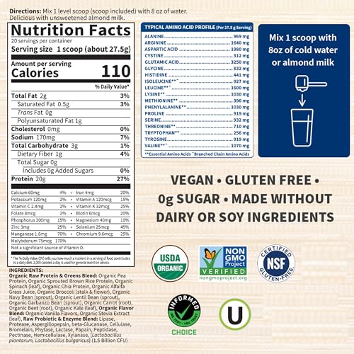 Garden Of Life 0658010118705 Raw Protein & Greens Vanilla, Vegan Protein Powder thumb #4