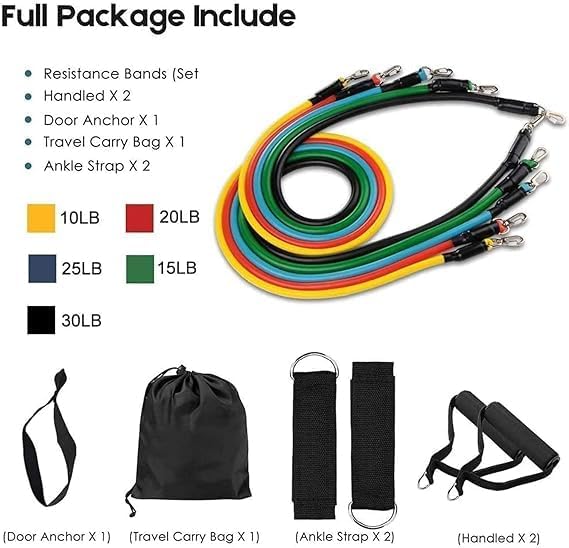 Image of Resistance Bands Set with Handles, Door Anchor & Ankle Straps - Exercise Bands Workout Tonning Tube Kit for Home Gym Workout, Strength Training & Fitness for Men, Women (100LB)