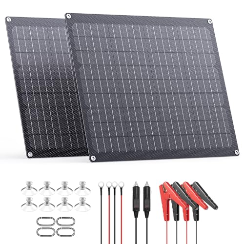 ZOUPW 40W 12V Solar Battery Charger,2 PCS 20W Solar Battery Maintainer with Built-in Intelligent Charge Controller,IP68 Waterproof Trickle Charger for Car Boat Marine RV Trailer