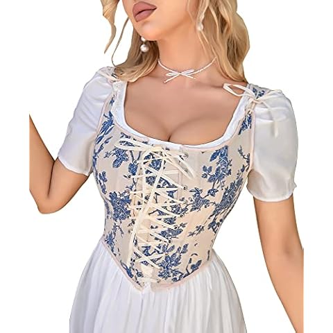 Alivila.Y Fashion Womens Sexy Vintage 1920s Renaissance Lace Trim Corset Bustier 22028-Bluewhite-XXL Cover