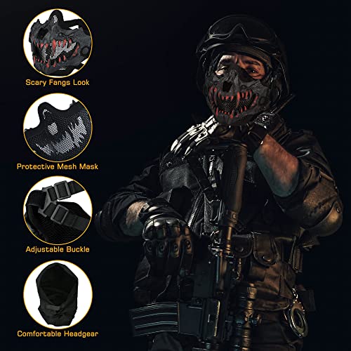 Guayma Airsoft Half Face Skull Masks Tactical Face Protection Mesh Mask For Halloween Cosplay Paintball Cs Games,Suit #TOP3