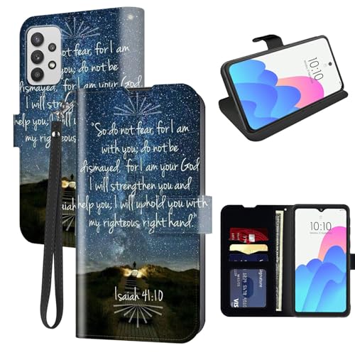 FUYOCWE for Galaxy A53 Case Wallet for Samsung Galaxy A53 5G Phone Case with Card Holder,PU Leather Folding Kickstand Magnetic Snap Flip Cover Case w/Wrist Strap-Bible Verse Isaiah 41:10