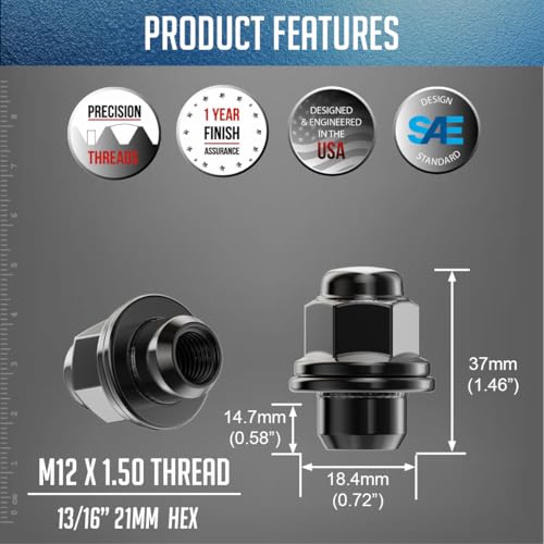 Image of Wheel Accessories Parts 20 Pcs M12x1.5 12x1.5 Thread OEM Factory Style Lug Nuts 1.5 inch Long Black 13 /16 inch 21mm Hex Fits Toyota Camry Corolla Highlander | 90084-94001 | 611-211