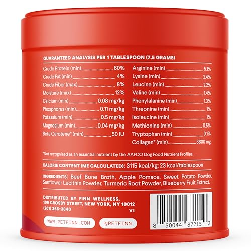 Finn Knochenbrühe Plus für Hunde | Gelenk- & Mobilitäts-Topper verpackt mit Kollagen & Aminosäuren | Nur 6 Zutaten | Mahlzeit-Topper in Pulverform für Hunde