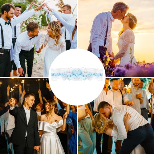 Ouligay Blau Hochzeit Strumpfband für Braut Spitze Blaues Strumpfbänder für die Braut Brautschmuck Blue Wedding Garters for Bride