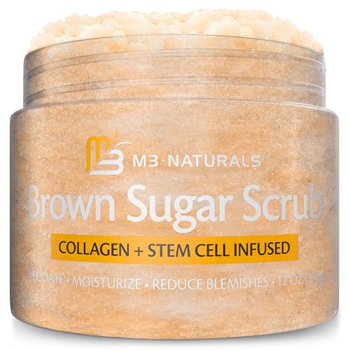 Brown Sugar Scrub Face Foot & Body Exfoliator Infused with Collagen and Stem Cell Exfoliating Salt Body Scrub for Toning Skin Cellulite Skin Care, 12oz by M3 Naturals