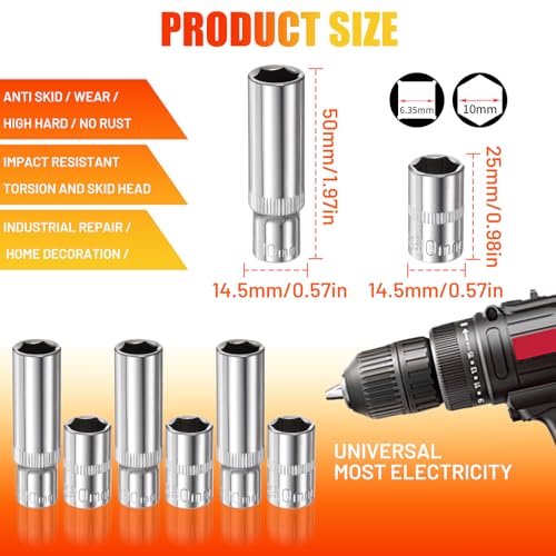 Bettinay 6 PCS 10mm Socket, 1/4-Inch Drive Deep and Shallow Impact Socket Set, 6 Point Design, Variety pack - Image 2