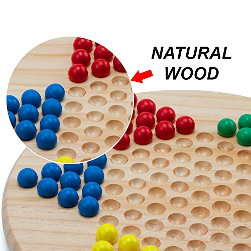 Gse 11.5" Natural Wood Chinese Checkers Board Game Set With 66 Colorful Wooden Marbles, Classic Strategy Family Board Game For Boys & Girls, Kids & Adults Fun Family Board Games #TOP3