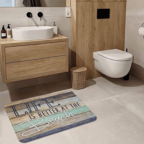 SPXUBZ Life is Better at The Beach Door mats Wood Stripe Non Slip Entrance Beach Rug Indoor Durable and Waterproof Machine Washable Doormat 18 x 30 Inch - Image 6
