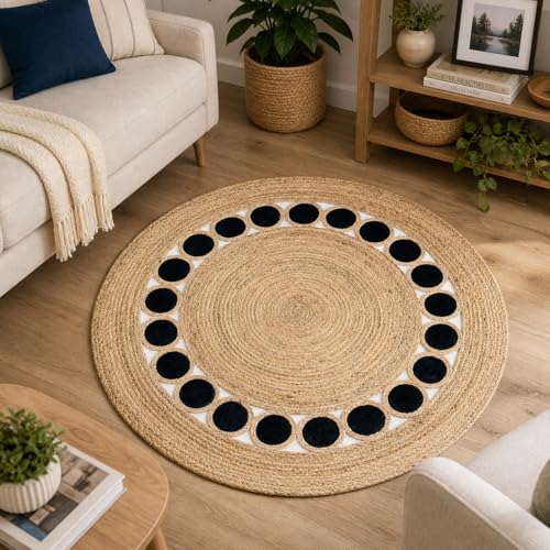 Tapete redondo trenzado de yute natural 2 pies miniatura 1