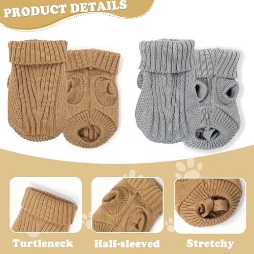Hundepullover für kleine Hunde, Hundepullover, Herbstkleidung, Winter-Strickwaren, Warmer Welpenpullover, niedlicher Chihuahua-Yorkie-Haustierkleidung, XXS, Braun + Grau, 2er-Pack
