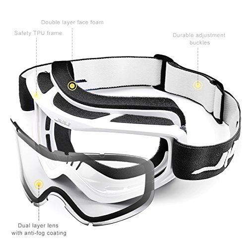Juli Ski Goggle/Snow Snowboard Goggles For Men, Women & Youth - 100% Uv Protection Anti-Fog Dual Lens(White Frame+83% Vlt Clear Lens) #TOP2