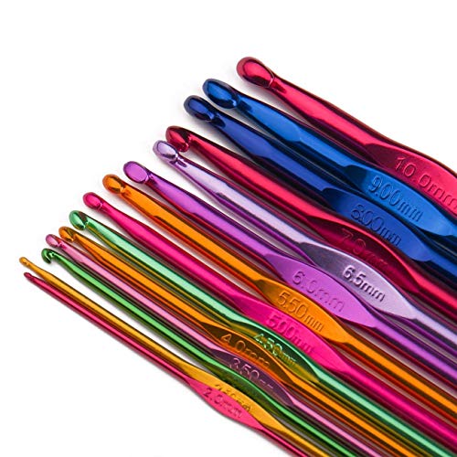 Crochet Hooks Set 14 Sizes (2mm–10mm), Aluminum Knitting Needles Kit for Beginners & Experts, 5.9 Inch Multicolor Ergonomic Crochet Needle, Weaving Crafts Supplies