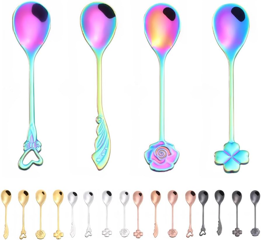 (4 Pieces) Love Rose Spoon Coffee Stirring Dessert Stainless Steel