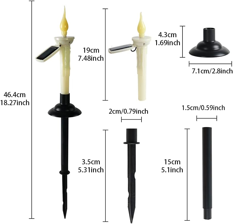 JIANWEI Solar Taper Candles Outdoor Waterproof, 4 Packs LED Candlestick with Holders, Battery Operated Real Flame Effect Candle Lights for Outside Patio Table Windows Decor(White)