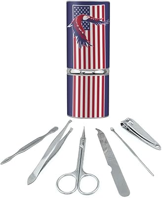 Patriotic Red White And Blue American Bald Eagle Over USA Flag Stainless Steel Manicure Pedicure Grooming Beauty Care Travel Kit