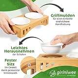 giriniwee Qualitäts Futter Bar mit Zwei 400ml Porzellannäpfen im Bambusgestell, erhöhte Doppelschale für Katzen, Kitten, kleine Hunde, Welpen und andere kleine Haustiere