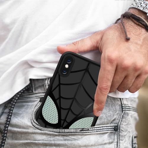 Image of Stylish Spider Back Case Cover Compatible for iPhone X /Xs | Spidey Face Mask Case | Soft Silicone | Camera & Full Body Protection | Shock Proof | (Black)