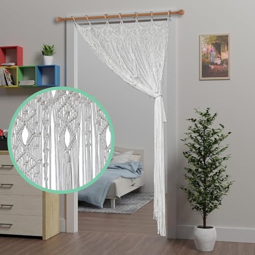 Rideau de porte tissé à pompons macramé beige 85 x 200 cm