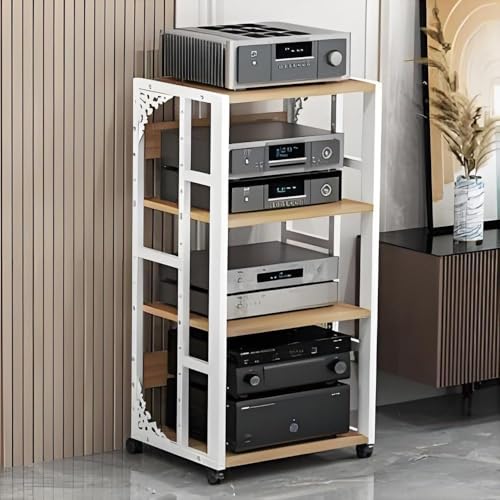 NIGOE メディアラック、オーディオラック、HiFiラック、2/3/4段、高さ調節可能、キャスター付き、アンプキャビネット、収納ラック、オーディオスピーカー、CDアンプ、機器ラック、多目的棚、電子レンジラック、取り外し可能な床、常設収納ラック、リビングル