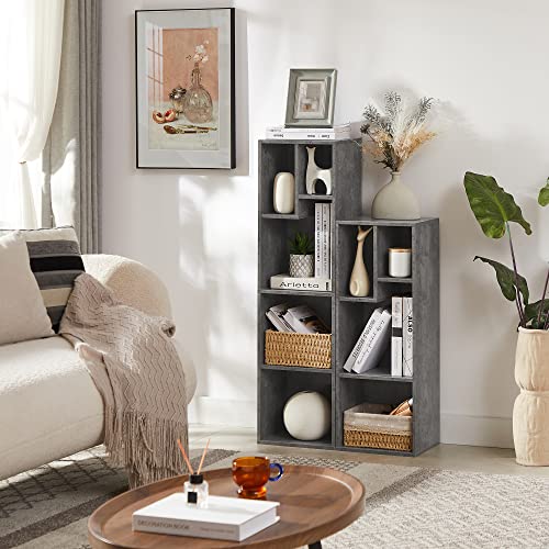 Vecelo 4-Tier Bookcase, Modern Storage Cabinet With Height Difference Shelves For Standard Textbooks, 5 Cubes, Vertical Or Horizontal, Easy Assembly, Grey #TOP5