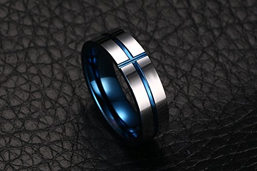 Hijones Men's Tungsten Carbide Basic 6Mm Blue Grooved Criss Cross Wedding Promise Rings Bands For Him Size 9 #TOP2