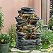 TOBYUL Outdoor/Indoor Water Fountain with LED Lights and Pump, 7-Tiers Cascading Rock Garden Fountains Waterfall, Freestanding Resin Fountain with Natural Stone Look for Patio, Garden, Porch (24