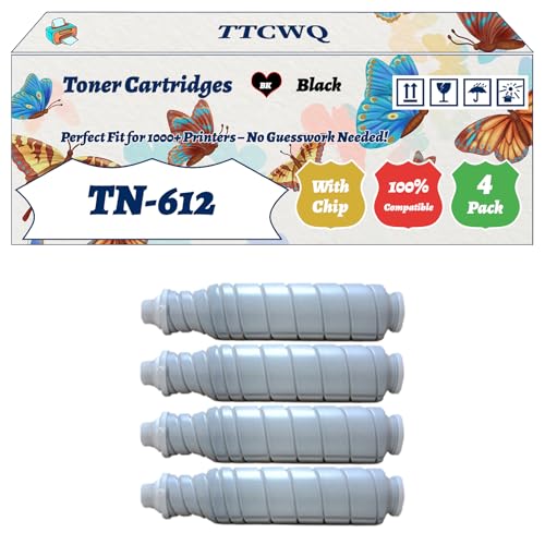 TTCWQ Compatible for Konica Minolta TN-612 Toner Cartridges Work for Konica Minolta TN612 Bizhub Pro C5501 C6501 Printers, with Chip, High Yield 47500 Pages, High-Definition Printing (4 Pack Black)