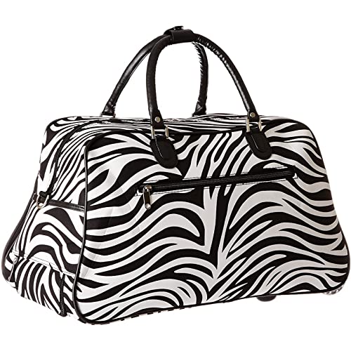 World Traveler 21-Inch Carry-On Rolling Duffel Bag, Black Trim Zebra3