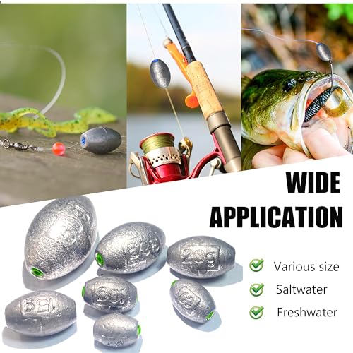 Egg Sinkers Bullet Fishing Weights Oval Shaped with Plastic Core Slip Sinkers for Catfish Fishing Casting Saltwater and Freshwater 1/5oz to 2oz by TKHDBF - Image 8