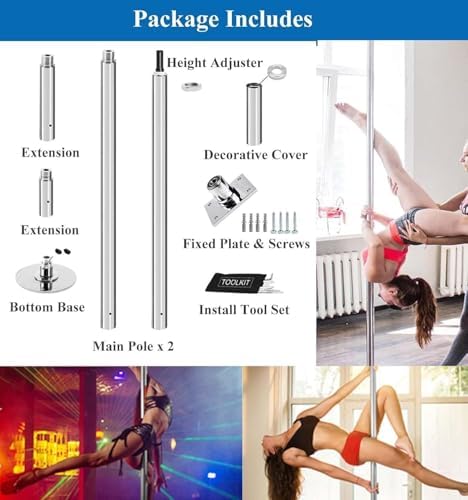 Premium Dance Pole Removable Spinning Static Dancing HeavyDuty Steel Pole Adjustable Height,Spinning Dance Pole Professional Stripper Dance Pole, Adjustable Home Fitness Pole with