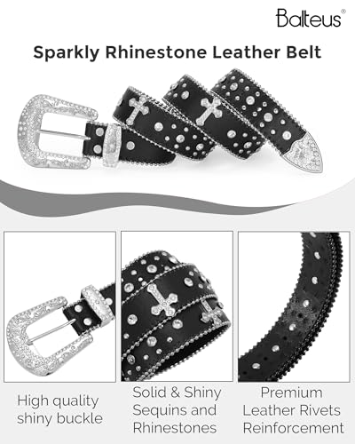 Image of Sparkly Rhinestone Diamond Sequin Studded Belt for Men & Women - Western Cowgirl Cowboy Style