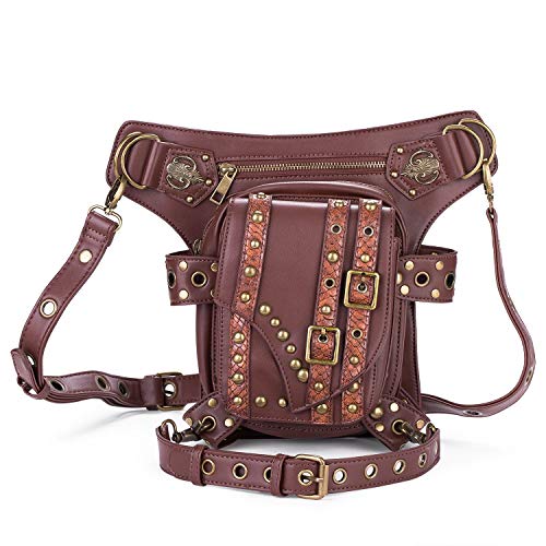 Cestlafit Mujer Hombres Cuero Steampunk Bolso Vintage Hombro Steampunk Bolso Gótico Cintura Packs Pierna Bolsa, Bronce Antiguo, CFB005-4