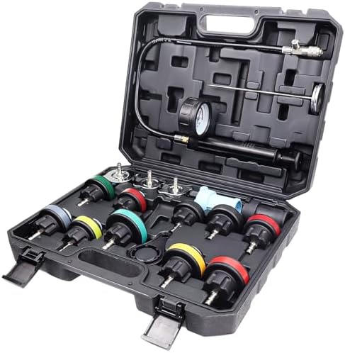 VAGNEUS 18 Pcs Universal Radiator Pressure Tester Kit,Coolant Pressure Tester kit with 13 Radiator Adapters,Precise Coolant Leak Detector for All Vehicle Cooling System