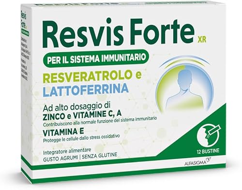 Resvis Forte XR Bustine Orosolubili, Integratore Alimentare di Resveratrolo e Lattoferrina, per il benessere del sistema immunitario, Senza Glutine, 12 Bustine Orosolubili da 1.8g, Gusto Agrumi Generico - integratore
