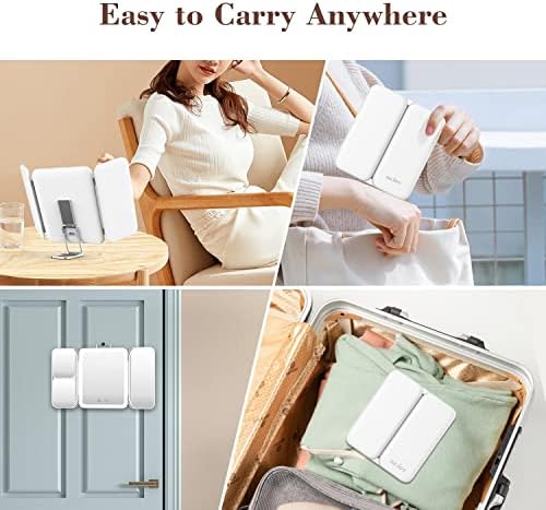 Sejoy Portable Travel Lighted Makeup Mirror, 1X/3X/7X Magnifying Mirror with Lights, 3-Color Light Trifold, Adjustable Brightness, Rechargeable, for Tabletop, Bathroom
