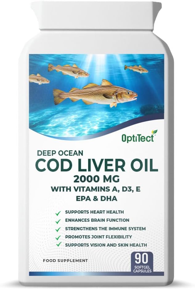 Deep Ocean Cod Liver Oil | Omega-3 EPA & DHA with Vitamins A, D3 & E | Supports Heart, Brain, Immune, Vision & Joint Health | 90 Softgels