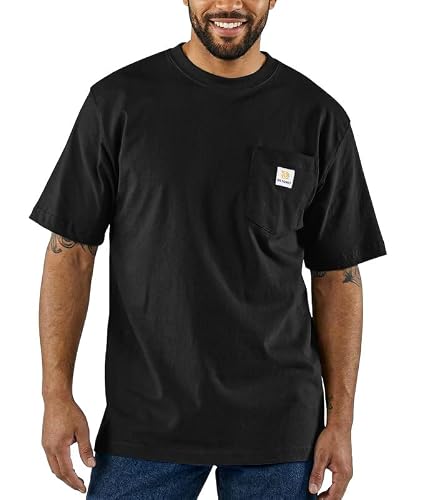 PRIVIMIX Mens Work Loose Fit Pocket T-Shirts Heavyweight Short Sleeve Tee Shirts 100 Cotton Moisture Wicking Shirts Black 2XL