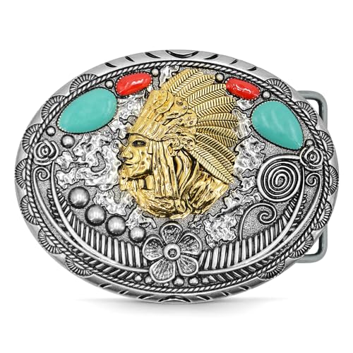 Belt Buckles Men Western Cowboy - Silver Belt Buckle Cowboy Belt Buckle for Woman & Belt Buckle Men Cowboy Buckle Cowgirl Belt Buckle, Indian Belt Buckle Western Belt Buckle for Men Women Boys Girls