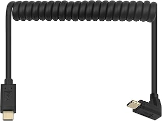 Poyiccot Coiled USB C Cable, 90 Degree USB C Coiled Cable, 10Gbps & 3A USB C to USB C Cable Spring Spiral USB 3.1 Type C Charging Cable for MacBook & USB C Charger, Extension Wire 1.2m