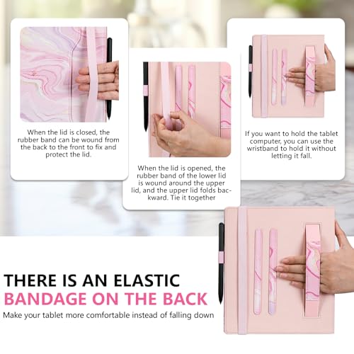 Image of E NET-CASE Case for 10.3 inch Boox Note Air 5 C (2025) / Note Air4 C (2024) / Note Air3 C / Air3 B /W (2023), 360 Rotating Stand Cover with Pen Holder /Hand Strap, Auto Sleep /Wake (Pink Flowing Gold)