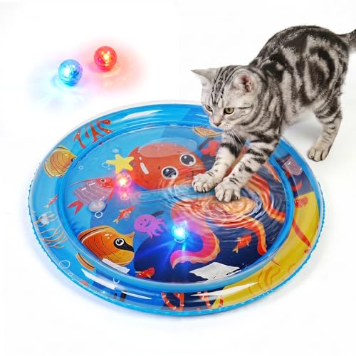 Toptakeit Cat Water Sensory Play Mat with 2 Fun Balls Thickened Cat Water Bed Toy for Cats Dogs Kittens Puppies Pets