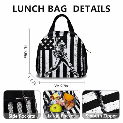 Kids Backpack for Boys, Baseball Bookbags with Lunch Box Bundle for Primary Middle School, Lightweight Baseball Bookbag Set for Sports Lovers, Back to School Gifts3