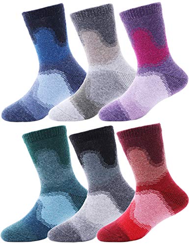 EBMORE Kids Merino Wool Socks for Toddlers Boys Girls Warm Thermal Winter Thick Hiking Heavy Cozy Crew Boot Socks 6 Pairs