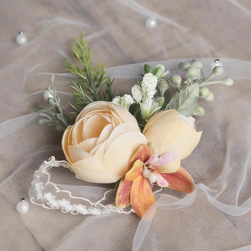 Pulsera de flores y botón de solapa artificial para bodas y aniversarios 8