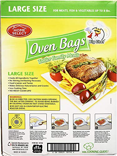 Home Select Oven Bags Large Size (16 Inch x 17.5 Inch) 4 Bags; for Meats, Fish & Vegetables up to 8 lbs