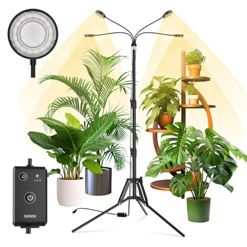 SANSI Grow Lights for Indoor Plants, 4 Head Dimmable Plant Lights for Indoor Growing, 40W 35"-65" Adjustable Standing Plant Grow Lights Indoor Tripod Auto On/Off Timer Grow Light 40W Dimmabl
