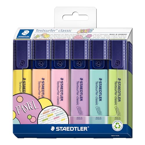 STAEDTLER 364 CC6 Textsurfer Lot de 6 surligneurs classiques Couleurs pastel assorties